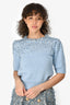 Cinq a Sept Baby Blue Knit Sequin Short Sleeve Top Size XS
