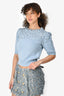 Cinq a Sept Baby Blue Knit Sequin Short Sleeve Top Size XS