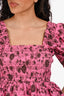 Ganni Pink/Black Floral Printed Off Shoulder Cropped Top Size 38