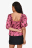Ganni Pink/Black Floral Printed Off Shoulder Cropped Top Size 38