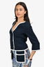 Pre-Loved Chanel™ Navy/White Textured Cotton Jacket Size 40
