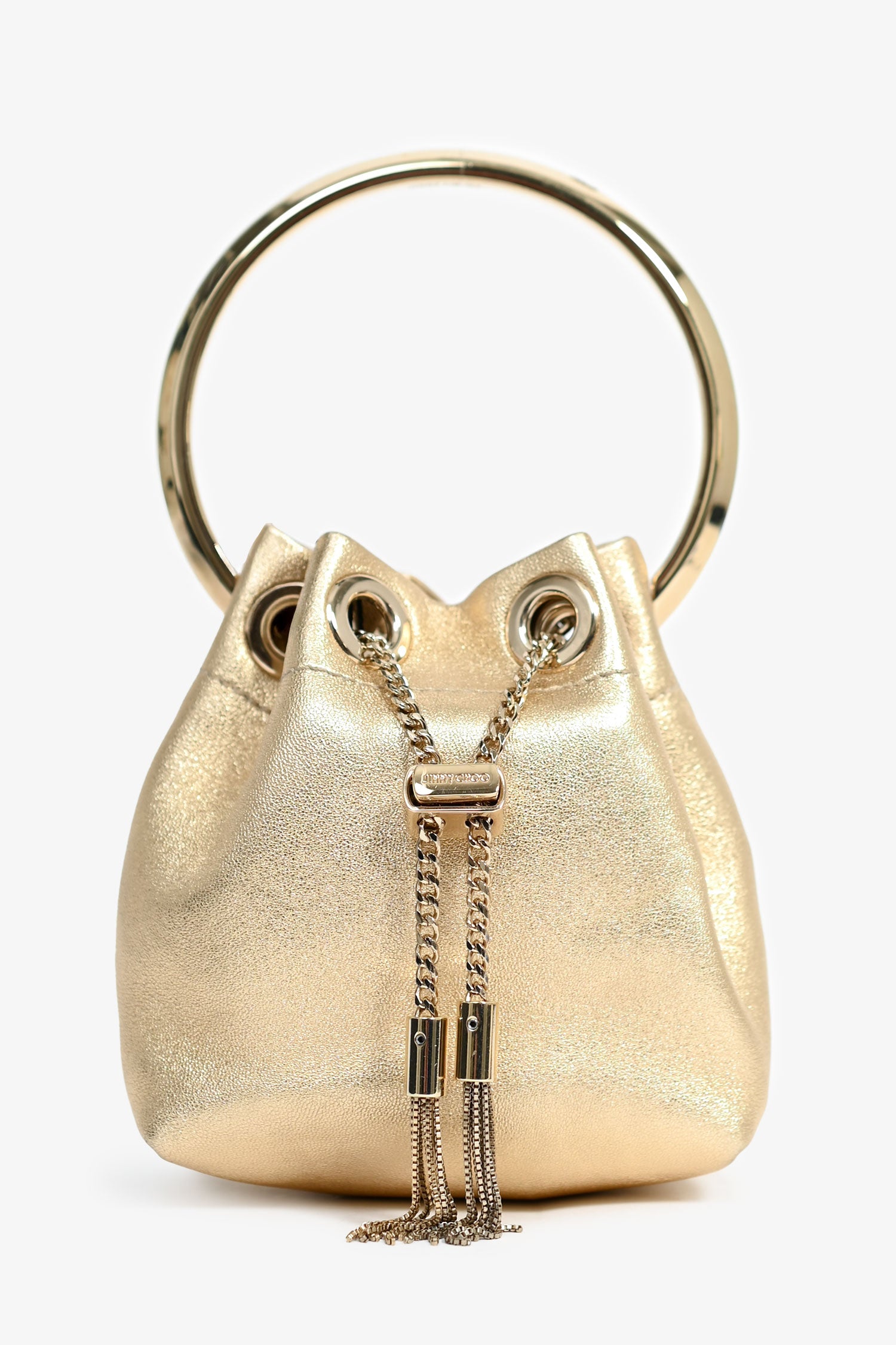 Jimmy Choo Gold Leather Mini Top Handle 'Bon Bon' Bag with Chain – Mine ...
