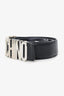 Moschino Black Leather Silver Logo Belt Size 52