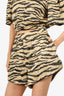 Ganni Black/Beige Crinkled Satin Animal Print Short Sleeve Top with Shorts Set Size 40