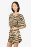 Ganni Black/Beige Crinkled Satin Animal Print Short Sleeve Top with Shorts Set Size 40