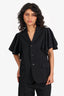 Comme des Garcons Black Wool Ruffle Short Sleeve Button-Up Blazer Size S