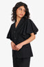 Comme des Garcons Black Wool Ruffle Short Sleeve Button-Up Blazer Size S