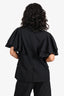 Comme des Garcons Black Wool Ruffle Short Sleeve Button-Up Blazer Size S