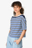 Prada Blue/White Cotton Knit T-Shirt Size 40