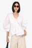 Kika Vargas White Scallop-Trim Puffy-Sleeve Top with Removable Collar Size S