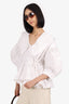 Kika Vargas White Scallop-Trim Puffy-Sleeve Top with Removable Collar Size S