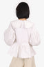 Kika Vargas White Scallop-Trim Puffy-Sleeve Top with Removable Collar Size S