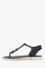 Pre-Loved Chanel™ Black Chain Detail T-Strap Sandals Size 38.5