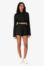 Prada 2022 Black Jacquard Logo Silk Cropped Button-Up Top (Size 40) + Shorts (Size 36) Set