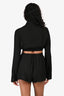 Prada 2022 Black Jacquard Logo Silk Cropped Button-Up Top (Size 40) + Shorts (Size 36) Set