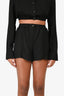 Prada 2022 Black Jacquard Logo Silk Cropped Button-Up Top (Size 40) + Shorts (Size 36) Set