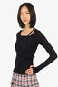 Helmut Lang Black Ribbed Knit Long Sleeve Top Size XS