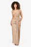 Eliya The Label Beige Sequined Gold Chain Detail 'Annalise' Gown Size M with Tags