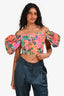 Elliatt Pink/Green Cotton Off the Shoulder Crop Top Size S