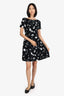 Oscar de La Renta Black White Paint Print Short Sleeve Dress Size 6