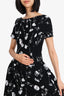 Oscar de La Renta Black White Paint Print Short Sleeve Dress Size 6