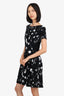 Oscar de La Renta Black White Paint Print Short Sleeve Dress Size 6