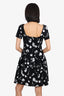 Oscar de La Renta Black White Paint Print Short Sleeve Dress Size 6
