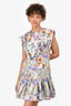 Zimmermann Cream/Purple Multicolour Printed Ruffled Hem Mini Dress Size 2