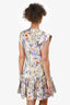 Zimmermann Cream/Purple Multicolour Printed Ruffled Hem Mini Dress Size 2