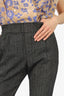 Brunello Cucinelli Grey Linen Houndstooth Beaded Tapered Pants Size 36