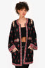 Ulla Johnson Black/Red Embroidered Detailed Zip Up Coat Size L