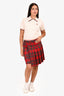 Junya Watanabe Comme Des Garcons Red Wool Tartan Patterned Asymmetrical Pleated Skirt Size S