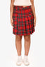 Junya Watanabe Comme Des Garcons Red Wool Tartan Patterned Asymmetrical Pleated Skirt Size S