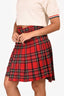 Junya Watanabe Comme Des Garcons Red Wool Tartan Patterned Asymmetrical Pleated Skirt Size S