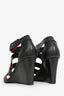 Hermès Black Leather Red Lined Leather 'Mona' Wedges Est. Size 6