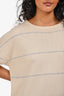 Brunello Cucinelli Beige/Grey Striped Short Sleeve Sweater Estimated Size L (As Is)
