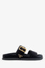 Prada Black Velvet Triangle Logo Buckle Sandals Size 38
