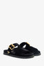 Prada Black Velvet Triangle Logo Buckle Sandals Size 38