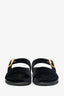 Prada Black Velvet Triangle Logo Buckle Sandals Size 38