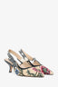 Christian Dior Beige Petites Fleurs Embroidered J'adior Straw Slingback Pumps Size 38