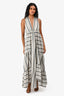 Misa Los Angeles Grey/White Striped Sleeveless Ruffled Hem Maxi Dress Size XS