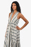 Misa Los Angeles Grey/White Striped Sleeveless Ruffled Hem Maxi Dress Size XS