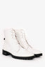 Christian Dior White Leather Crystal-Trimmed CD Combat Boots Size 37