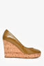 Saint Laurent Khaki Green Patent Leather Wedge Heels Size 37