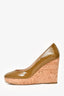 Saint Laurent Khaki Green Patent Leather Wedge Heels Size 37