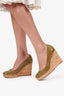 Saint Laurent Khaki Green Patent Leather Wedge Heels Size 37