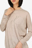 Brunello Cucinelli Beige Cashmere/Silk Beaded Pocket Sweater Size S