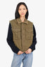 Saint Laurent Khaki/Green Embroidered-detail Frayed Vest Size 44