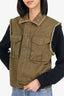 Saint Laurent Khaki/Green Embroidered-detail Frayed Vest Size 44