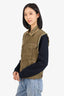 Saint Laurent Khaki/Green Embroidered-detail Frayed Vest Size 44